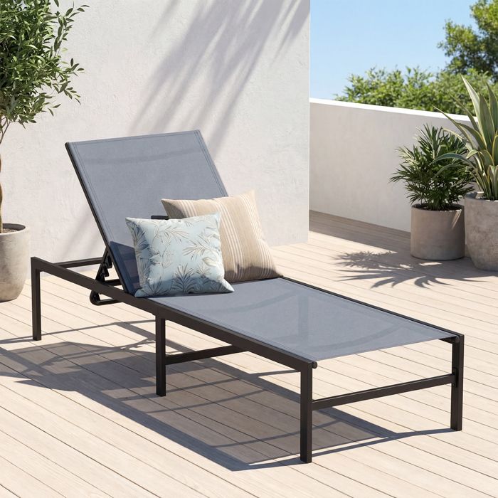 COSTWAY Bain de Soleil avec Dossier Réglable à 6 Positions Tissu Respirant Transat pour Piscine Plage Terrasse 150 kg Gris