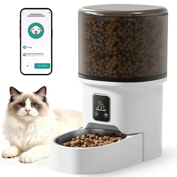 Distributeur Croquettes Chat Automatique 4L - Mangeoire de Nourriture Minuterie Programmable pour APP - Réservoir Hermétique