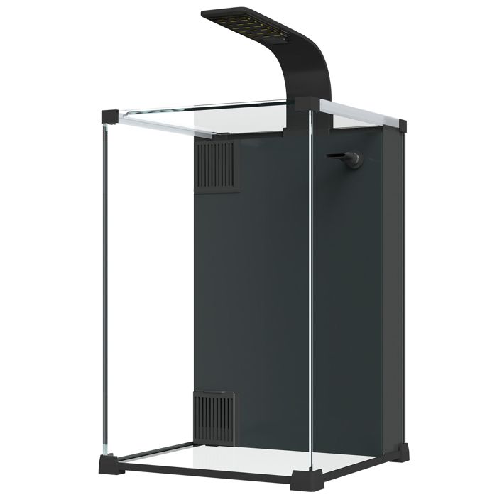 LIA Aquarium en Verre Trempé Nano Aquarium avec Filtre Intégré Pompe 5W et Éclairage LED 30x30x45cm Noir