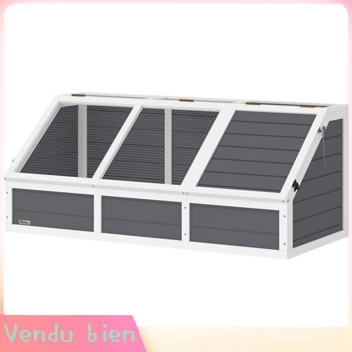 LIA Maison tortue bois gris enclos couvercle ouvrant loquets 2 espaces