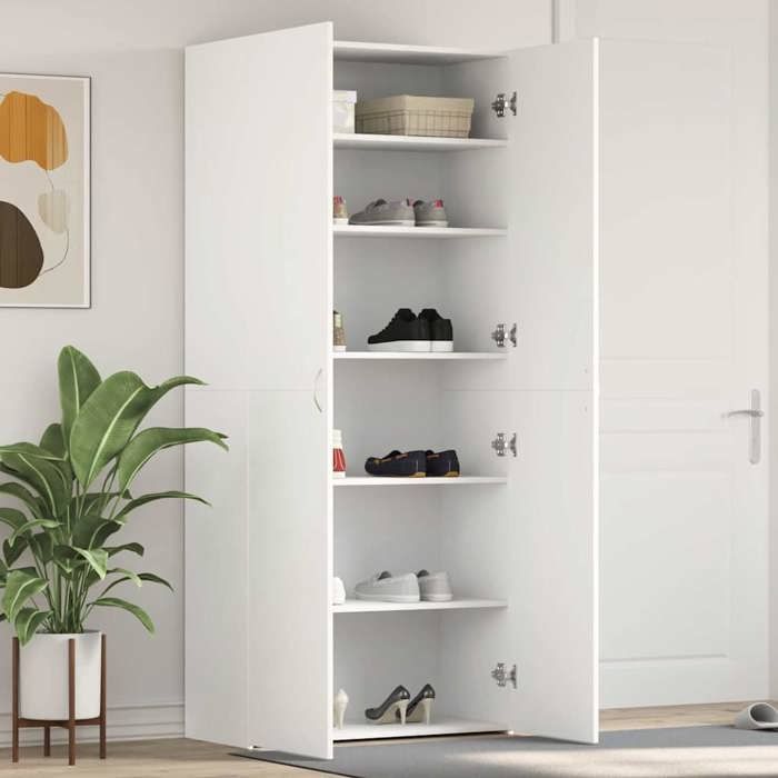 Cabinet à Chaussures - vidaXL - (1 pc) - Support chaussures - bois dingénierie - blanc - 80 x 35.5 x 180 cm - 2 portes@xhc85m Cabinet à Chaussures - vidaXL - (1 pc) - Support chaussures - bois dingénierie - blanc - 80 x 35.5 x 180 cm - 2 portes@xhc85m