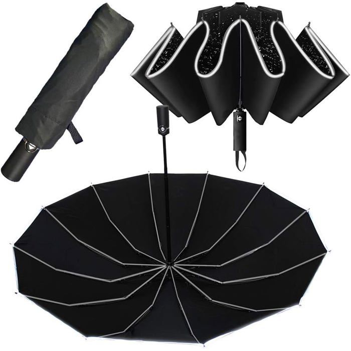 Parapluie Anti-Tempête-Extra Stable Avec 12 Nervures-Pliage Inversé Sans Fuites-Petit-Compact-Femme De Poche-Ouverture Fermeture