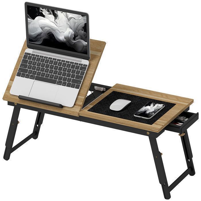 Table de Lit Pliable Ergonomique - Chêne - Hauteur & Inclinaison Réglable - Livré monté - Télétravail confortable
