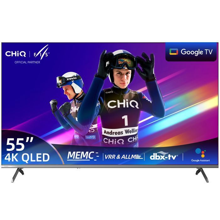CHiQ U55QST TV Connectée 55 Pouces 4K UHD QLED Google TV Commande Vocale Design Métal Ultra Mince
