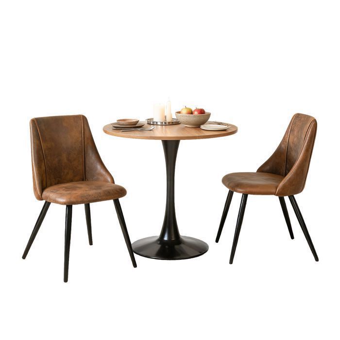 MEUBLES COSY Ensemble de salle à manger de style scandinave composé dune table ronde en chêne et de 2 chaises en suédine marron