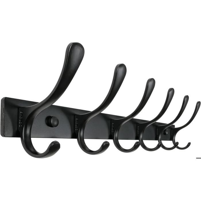 Accroche Torchon et Manteau Sans Perçage Crochet de Porte Noir en Aluminium à 6 Têtes pour Cuisine et Bain