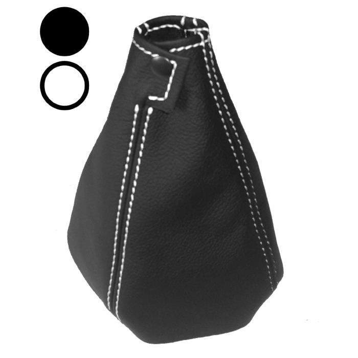 Soufflet de Levier de Vitesse Coutures/Surpiqûres: Blanches en 100% CUIR véritable Couleur du Cuir: Noir AERZETIX 