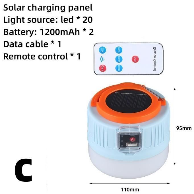 Lampe Camping Solaire WholeFire - LED 120, Télécommande, Power Bank - IPX7 étanche - 5 Modes - USB/solaire