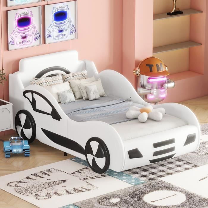 Lit Enfant 90x200cm Design Chat Avec Coffre Hydraulique - Velours Beige, Sommier à Lattes, Charge 150 Kg