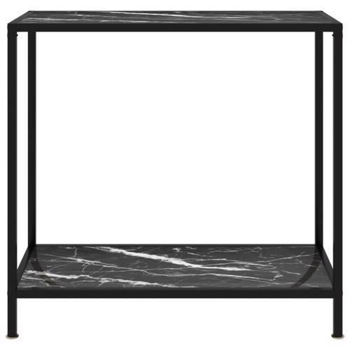 table console avec texture de marbre - en verre trempé et acier enduit de poudre 80x35x75 cm noir