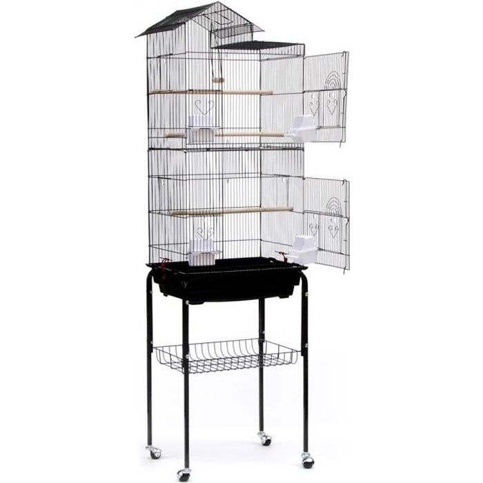Cage à oiseaux - LUXS - Volière - Pied détachable - Toit ouvert - Nettoyage facile