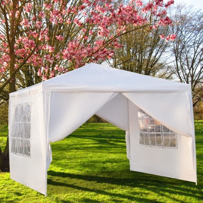 Tonnelle imperméable de jardin-Tente de reception avec 3 cotés-3 x 3m-blanc  - Cdiscount Jardin