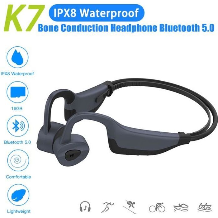 Bluetooth 5.0 Écouteur Natation à Conduction Osseuse,16 Go Mémoire