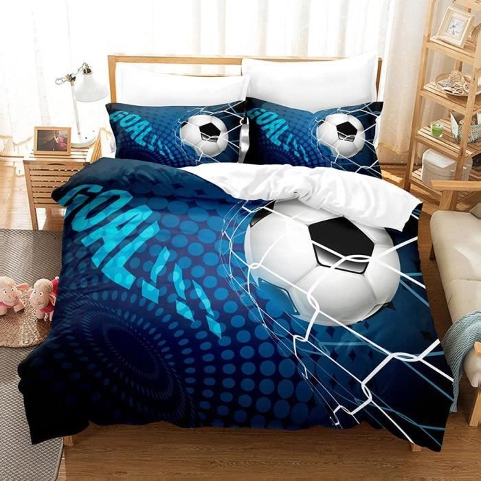 Parure De Lit 90X190 Enfant Ballon De Foot Bleu Housse De Couette  Breathable Microfibre Avec Fermeture Éclair Avec 1 Housse [t19542] -  Cdiscount Maison