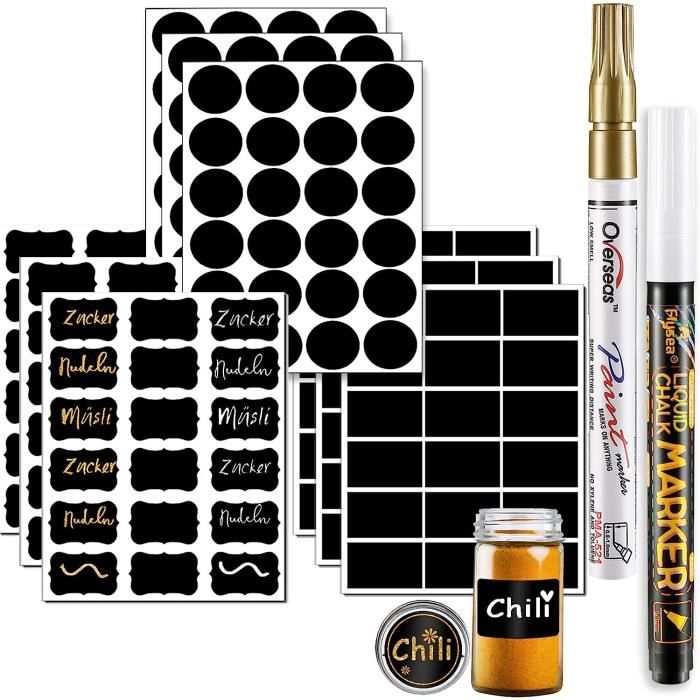 Étiquette Autocollantes Noir, Étiquettes pour Bocaux Réutilisable