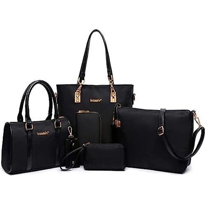 femmes mode 6pcs bag set pu cuir sac portés main + fourre-tout + sac à bandoulière + portefeuille + titulaire de la carte pochettes