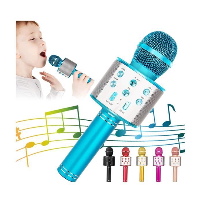 Yctze Microphone Karaoké Enfant Avec Lumières LED Et Support – Micro Léger Bleu, Idéal Pour Fêtes Et Anniversaires
