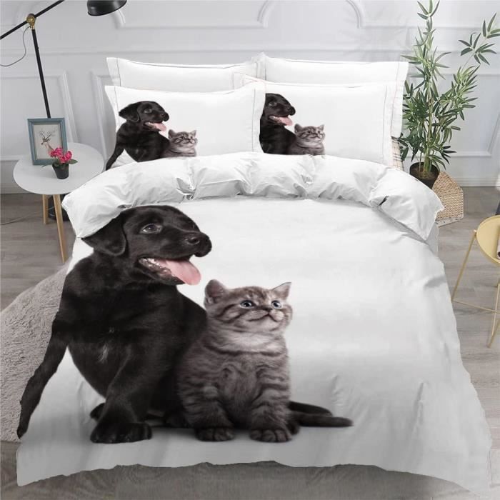 Ultra Doux Chat Housse De Couette 140X200 Cm Enfant Ado Garcon Fille 1 Personne Avec Fermeture Eclair 3D Chien Noir Parure u24596 Cdiscount Maison