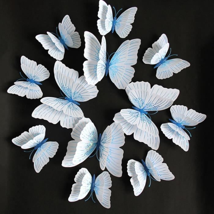 Lot De 24 Stickers Muraux 3D En Forme De Papillon Amovibles - Bleu - Double  Aile - Décoration Pour La Maison, La Chambre À C[n3001]