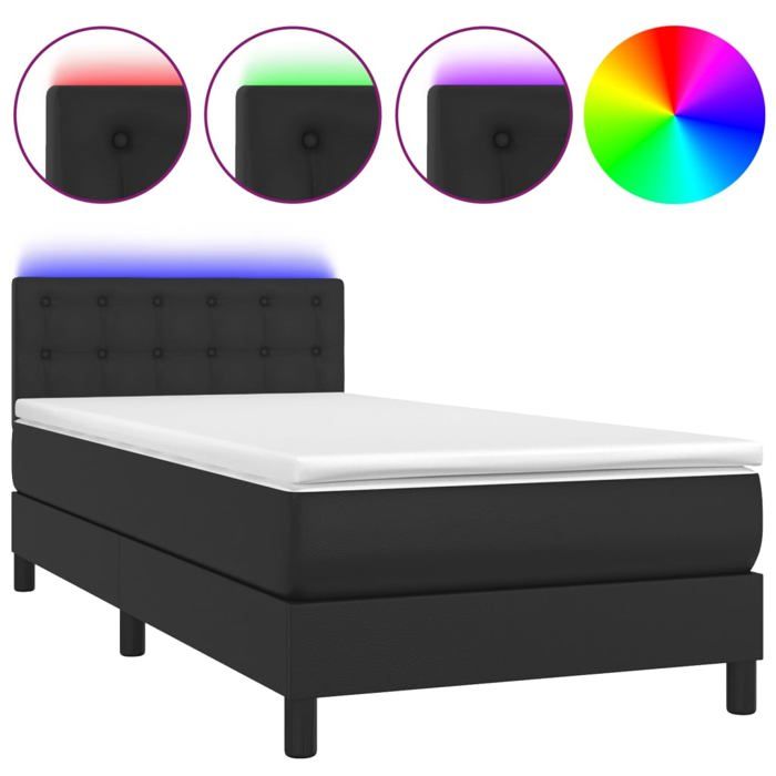 cadre de lit led avec soier tête de lit matelas 90 par 190 synthetique noir