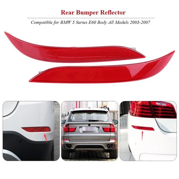 Paire De Réflecteurs De Pare-Chocs Arrière Aramox Pour BMW Série 5 E60 2003-2007 – Rouge OEM 63146915039 / 63146915040, ABS + PC Étanche