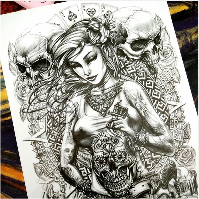 Tatouage Temporaire Realiste Femme Motif Femme Tete De Mort