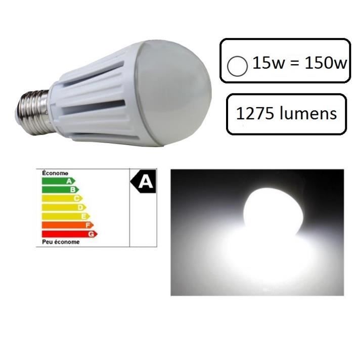 1 AMPOULE LED PREMIUM E27 15W 6500K - COULEUR BLANC FROID ...