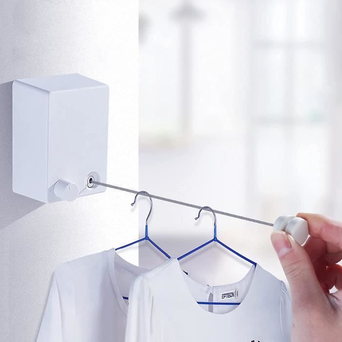 Corde à linge rétractable de 4.2m, acier inoxydable, montage mural, pratique pour intérieur et