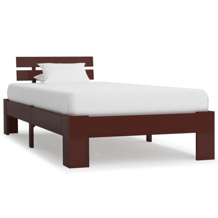 BONNE - Cadre de lit Lit adulte Contemporain Simple Solide Marron foncé Bois de pin massif 90 x 200 cm FR06099