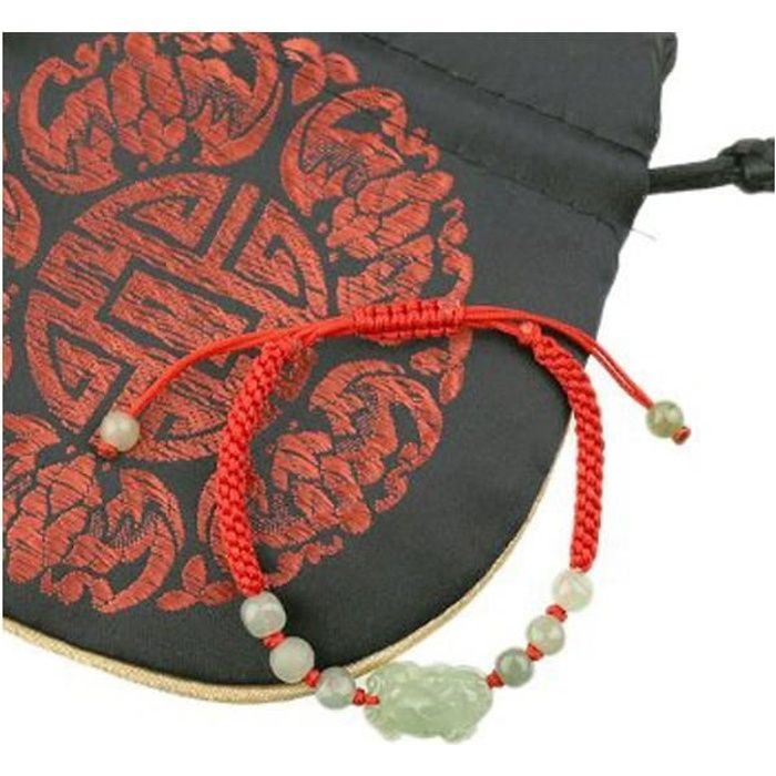 Bracelet Rouge - Pixiu En Jade Vert - Feng Shui Richesse Et Protection