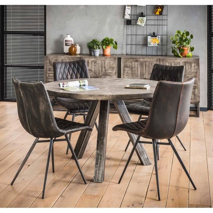 Table ronde de salle à manger en bois de et métal - 120 cm - Cdiscount Maison