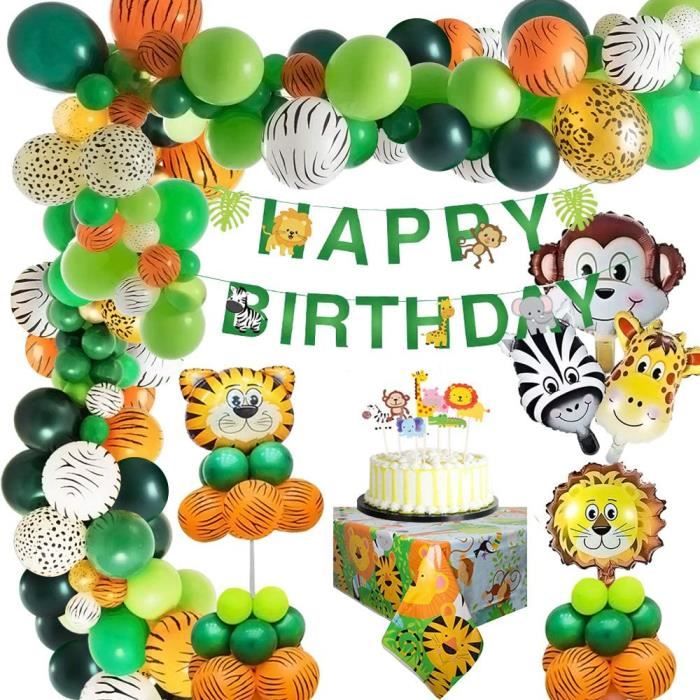 Mmtx Jungle Decorations Anniversaire Garcon Enfant Banniere Joyeux Anniversaire Avec Latex Ballons Et Safari Forest Animaux Ball23 Cdiscount Maison