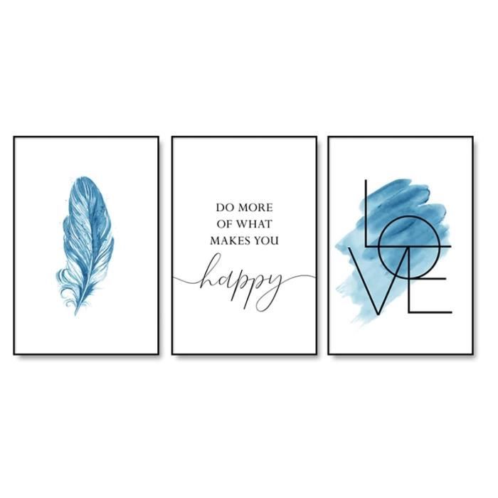 Bleu Mur Art Plume Toile Peinture Citation Inspirante Affiche Et Imprimer Signe D Amour Image Pour Fille Chambre Decor A La Maison Cdiscount Maison