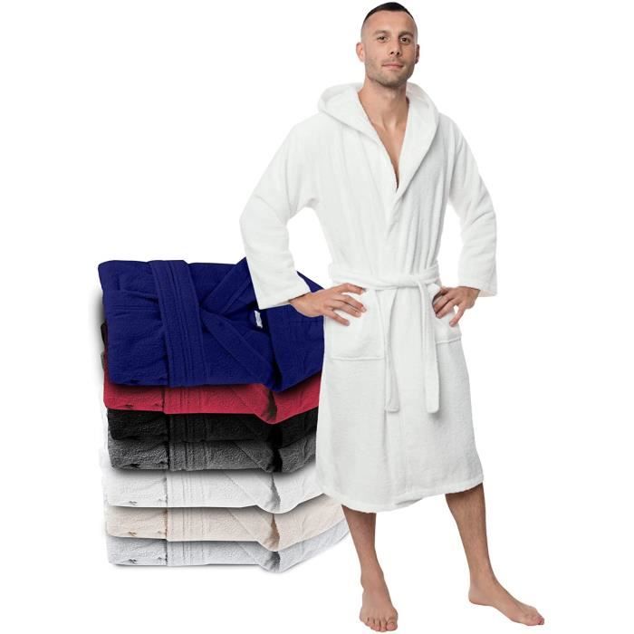 Peignoir De Bain Homme En Tissu Éponge – Capuche, Ceinture Et Poches | Chaud Et Doux Pour La Maison - 3