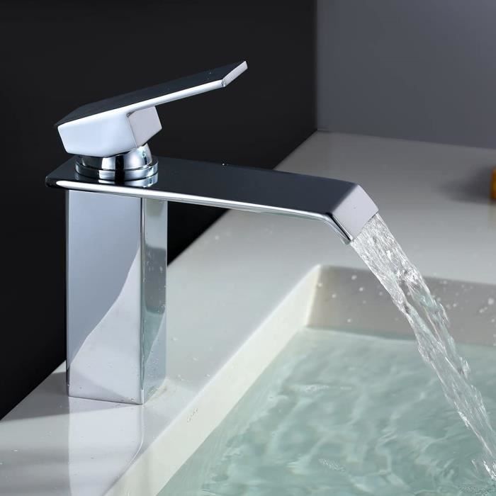 Lavabo Cascade Noir, Haut Mitigeur Vasque à Poser Salle de Bain