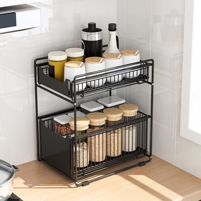 Étagère à épices KELUODAE - 2 Étages - Stockage dassaisonnement en Fer Forgé - 37.4x 21.9 x 44 cm