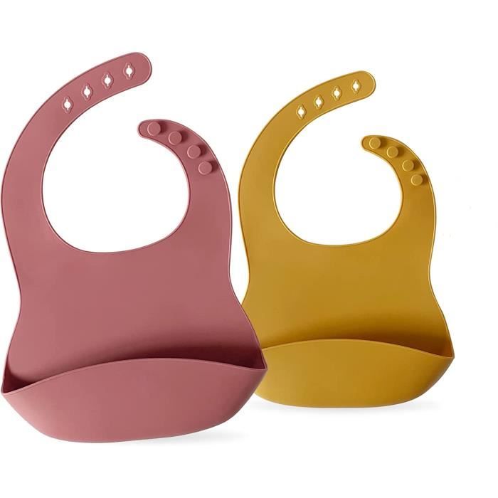 Poche Collecte Lavables Bavoirs Bébé Silicone Imperméables - Lot De 2 - Poche Récolte - Lavables - Unisex 3-48 Mois Bavoir Lavable