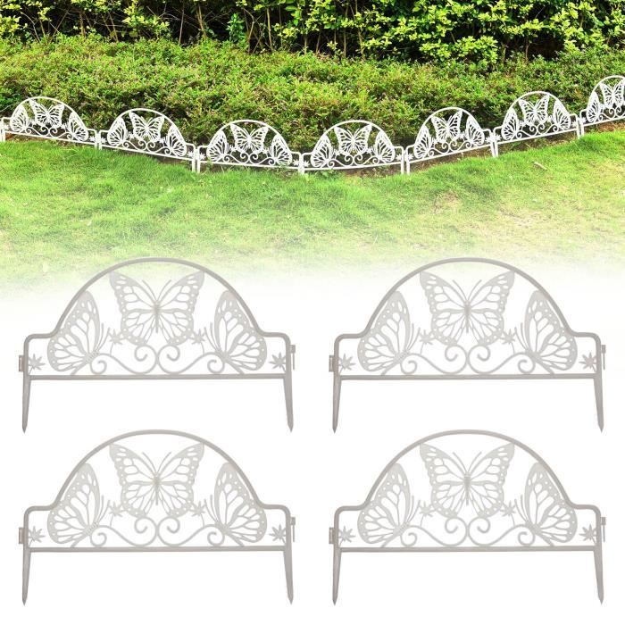 Cloture grillage,Clôture de jardin en plastique blanc avec piquet papillon,bordure de jardin démontée,bordure de plante de pelouse