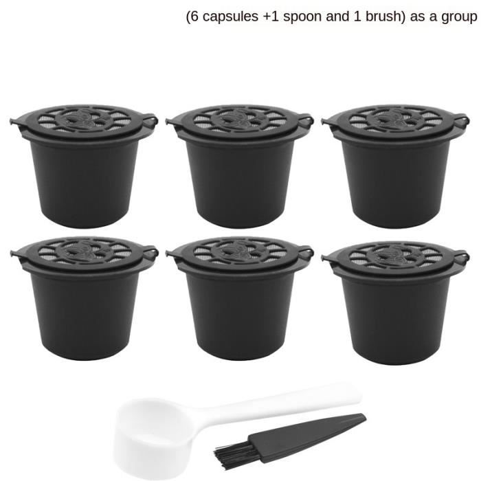 Café Filtres,Tasse de Capsule de café Nespresso réutilisable de 6 pièces avec brosse à cuillère