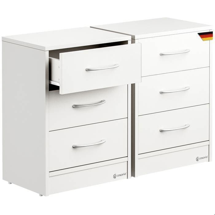 Table de chevet CASARIA – Lot de 2 – 3 tiroirs – 54x39x28 cm – Blanc – Meuble de rangement chambre Table de chevet CASARIA – Lot de 2 – 3 tiroirs – 54x39x28 cm – Blanc – Meuble de rangement chambre