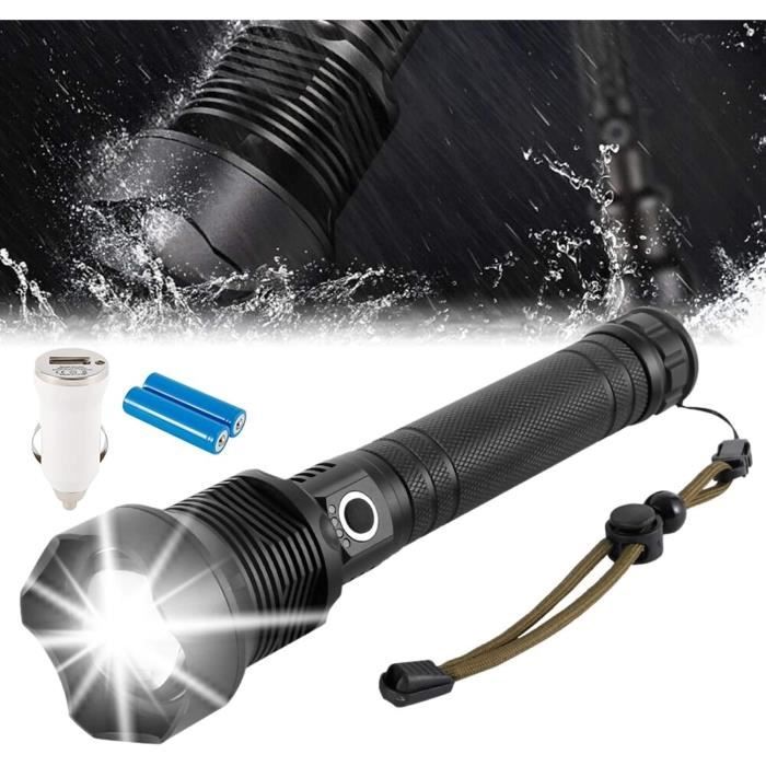 Relybo Lampe Torche LED Ultra Puissante, 1000000 Lumens Lampe Torche LED Puissante Rechargeable USB, XHQ100 Lampe Torche Tactique Militaire Pour Camping Urgence