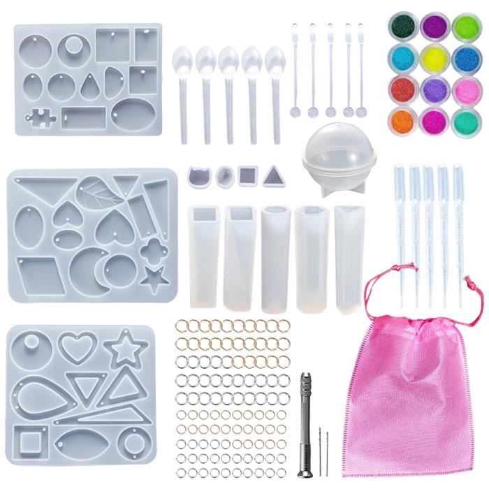 Kit Moule Résine Epoxy 165 Pièces Moules Silicone pour Bijoux, Bracelet, Pendentif, Boucle d'Oreille Outils de Moulage