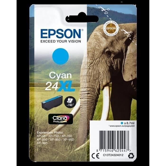 EPSON Cartouche dencre T2432 XL Cyan - Eléphant (C13T24324012)