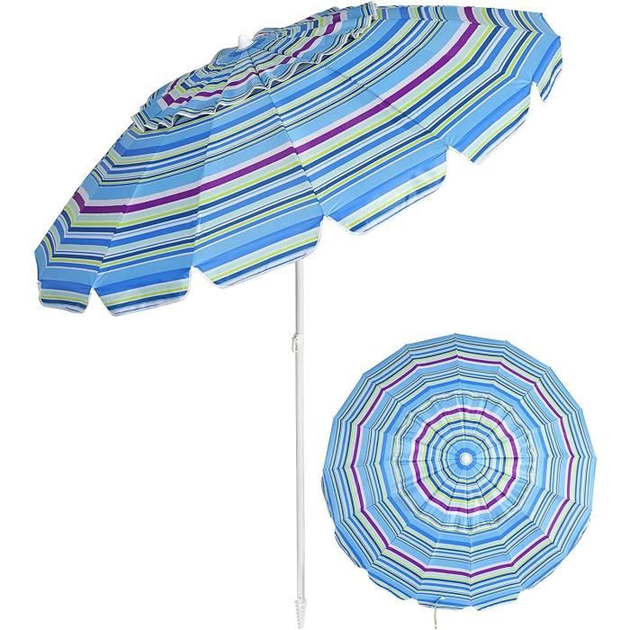 GIANTEX Parasol de Plage Anti UV 2,43 M avec Mécanisme Inclinable 30°,Protection UV 50+,Sac de Transport,Pied Amovible
