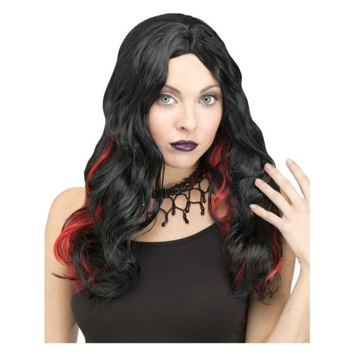 Horror-Shop Vamp Perruque Noire et Rouge 