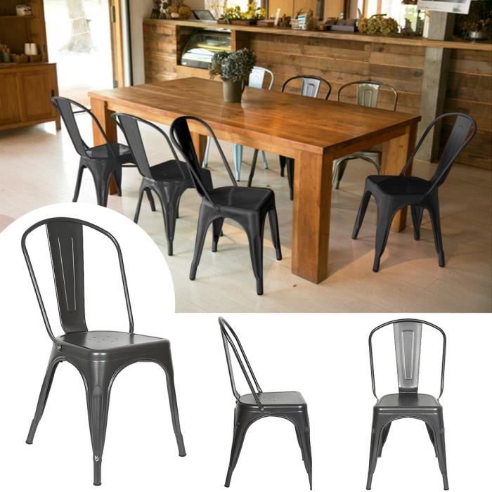 Chaise de restauration en fer JEOBEST - Lot de 4 - Gris foncé - Capacité de charge 120 kg