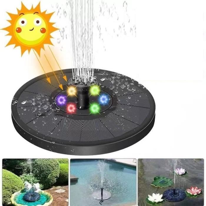 Fontaine Solaire 7V/3W Avec Lumière LED - Pompe à Eau Pour Jardin, Piscine, Étang Et Aquarium