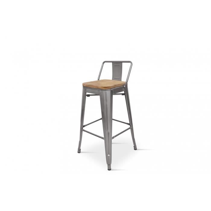 chaise de bar style industriel kosmi - métal brut et bois clair - hauteur assise 66 cm