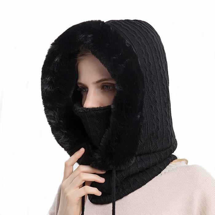 Cagoule Femmes d'hiver,Cagoule d'écharpe de Couverture de Visage, Cagoule de Ski de Course Coupe-Vent pour Hommes-NOIR
