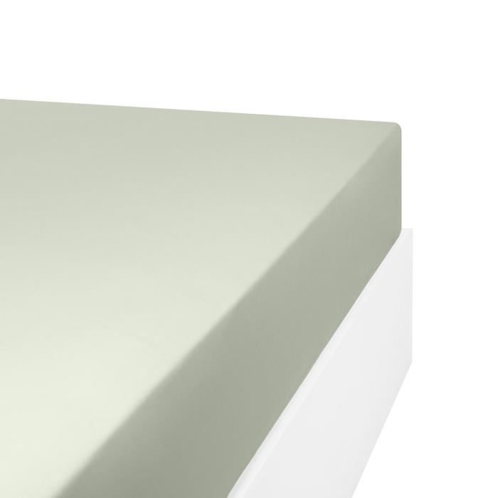 LINANDELLE - Drap housse en mélange 57 fils AISANCE - Vert tilleul - 70x190 cm
